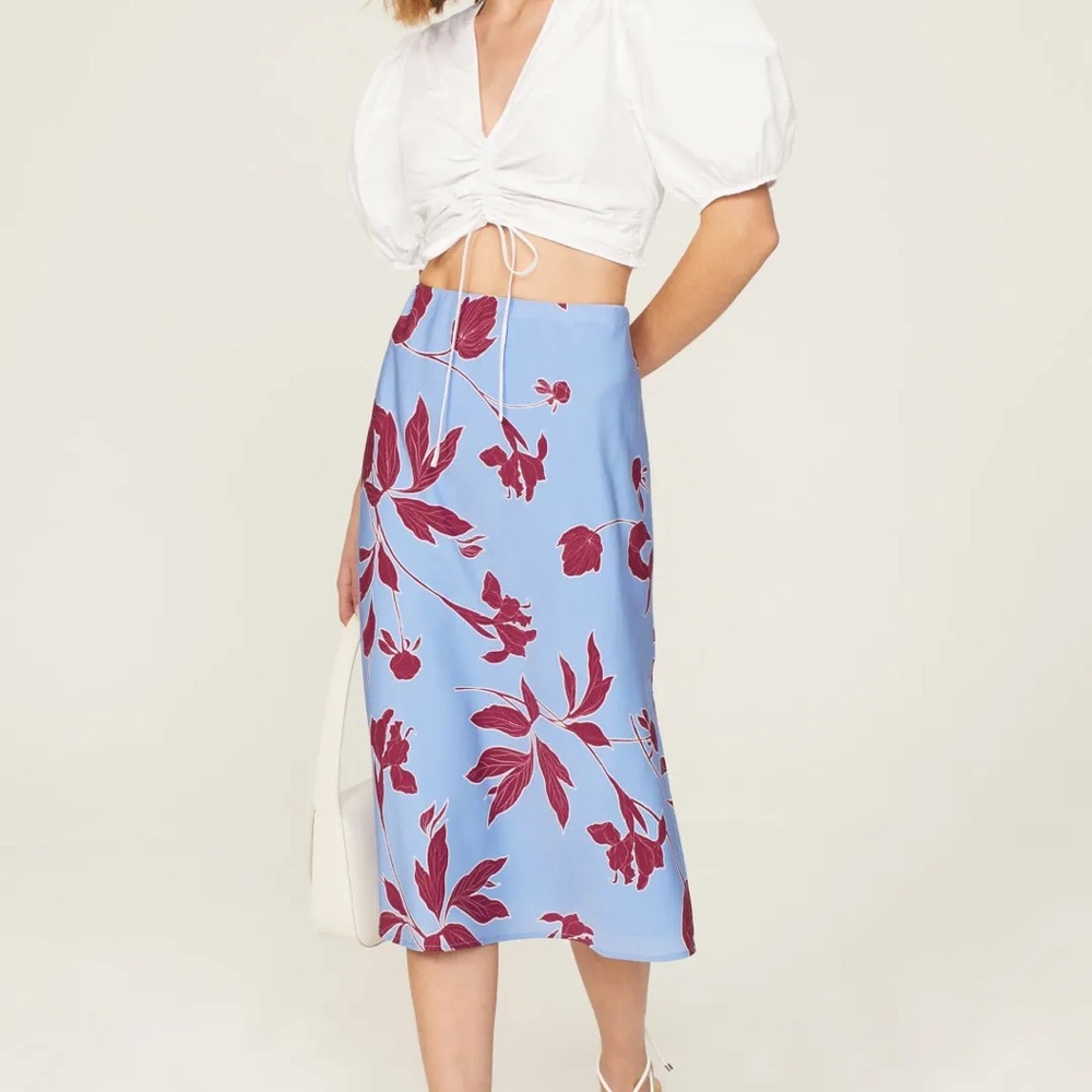 Thakoon Blue and Red Floral Midi Skirt